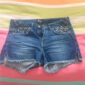Mavi Blue Studded Frayed-Hem Denim Shorts